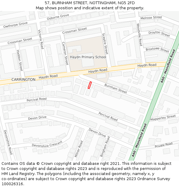 57, BURNHAM STREET, NOTTINGHAM, NG5 2FD: Location map and indicative extent of plot