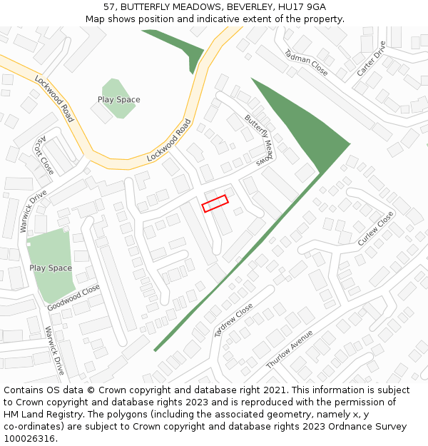 57, BUTTERFLY MEADOWS, BEVERLEY, HU17 9GA: Location map and indicative extent of plot