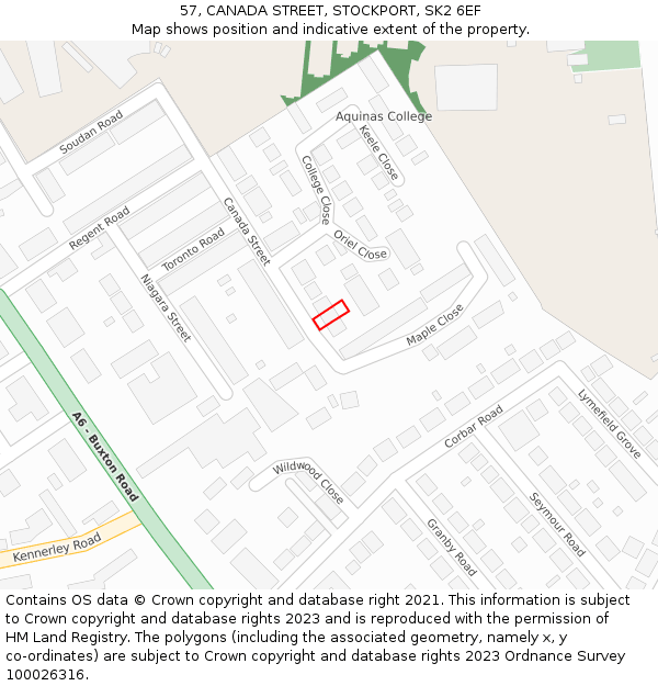 57, CANADA STREET, STOCKPORT, SK2 6EF: Location map and indicative extent of plot