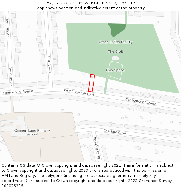 57, CANNONBURY AVENUE, PINNER, HA5 1TP: Location map and indicative extent of plot
