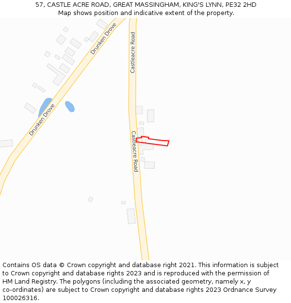 57, CASTLE ACRE ROAD, GREAT MASSINGHAM, KING'S LYNN, PE32 2HD: Location map and indicative extent of plot