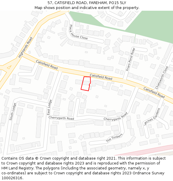 57, CATISFIELD ROAD, FAREHAM, PO15 5LY: Location map and indicative extent of plot