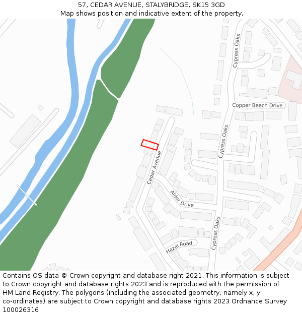 57, CEDAR AVENUE, STALYBRIDGE, SK15 3GD: Location map and indicative extent of plot