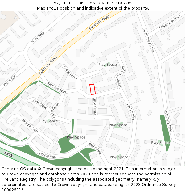 57, CELTIC DRIVE, ANDOVER, SP10 2UA: Location map and indicative extent of plot