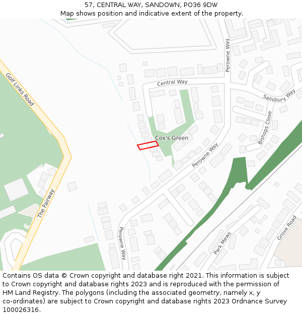 57, CENTRAL WAY, SANDOWN, PO36 9DW: Location map and indicative extent of plot