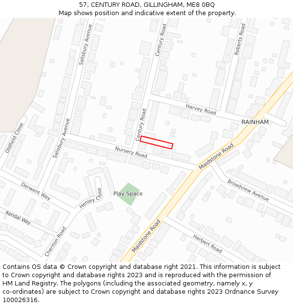 57, CENTURY ROAD, GILLINGHAM, ME8 0BQ: Location map and indicative extent of plot