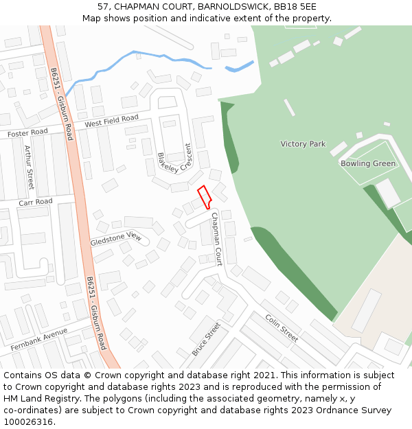 57, CHAPMAN COURT, BARNOLDSWICK, BB18 5EE: Location map and indicative extent of plot