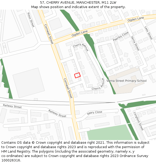 57, CHERRY AVENUE, MANCHESTER, M11 2LW: Location map and indicative extent of plot