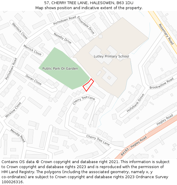 57, CHERRY TREE LANE, HALESOWEN, B63 1DU: Location map and indicative extent of plot