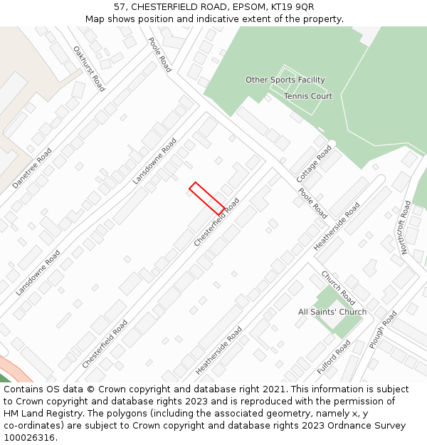 57, CHESTERFIELD ROAD, EPSOM, KT19 9QR: Location map and indicative extent of plot