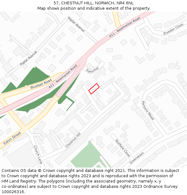 57, CHESTNUT HILL, NORWICH, NR4 6NL: Location map and indicative extent of plot