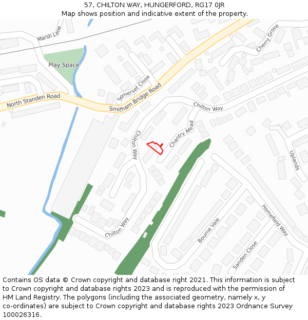 57, CHILTON WAY, HUNGERFORD, RG17 0JR: Location map and indicative extent of plot