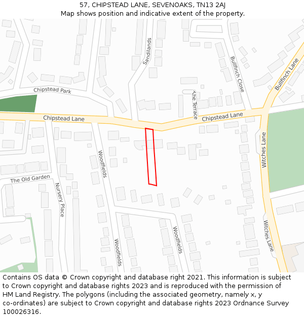 57, CHIPSTEAD LANE, SEVENOAKS, TN13 2AJ: Location map and indicative extent of plot