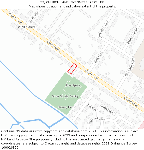 57, CHURCH LANE, SKEGNESS, PE25 1EG: Location map and indicative extent of plot