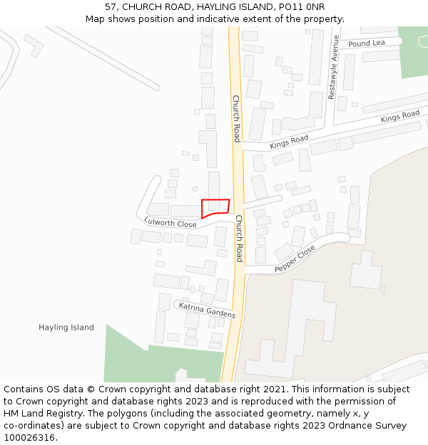 57, CHURCH ROAD, HAYLING ISLAND, PO11 0NR: Location map and indicative extent of plot