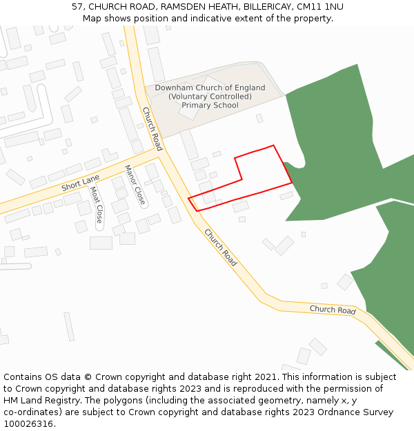57, CHURCH ROAD, RAMSDEN HEATH, BILLERICAY, CM11 1NU: Location map and indicative extent of plot