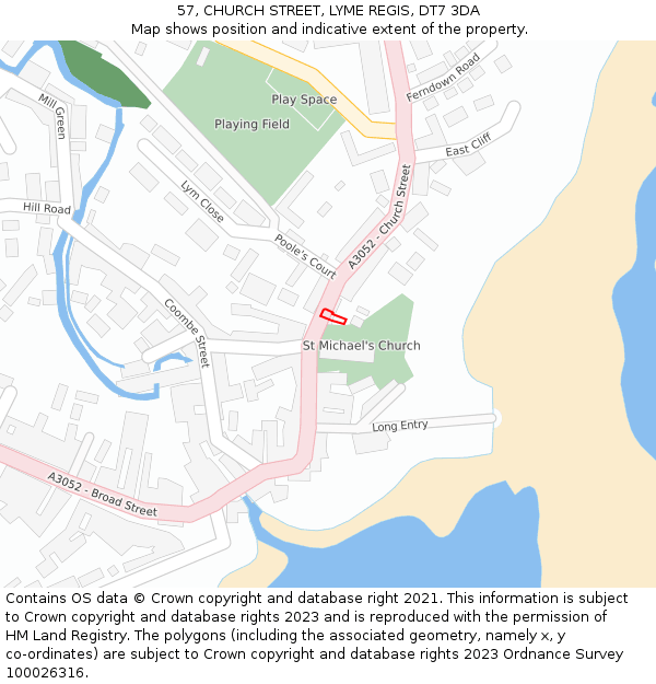 57, CHURCH STREET, LYME REGIS, DT7 3DA: Location map and indicative extent of plot