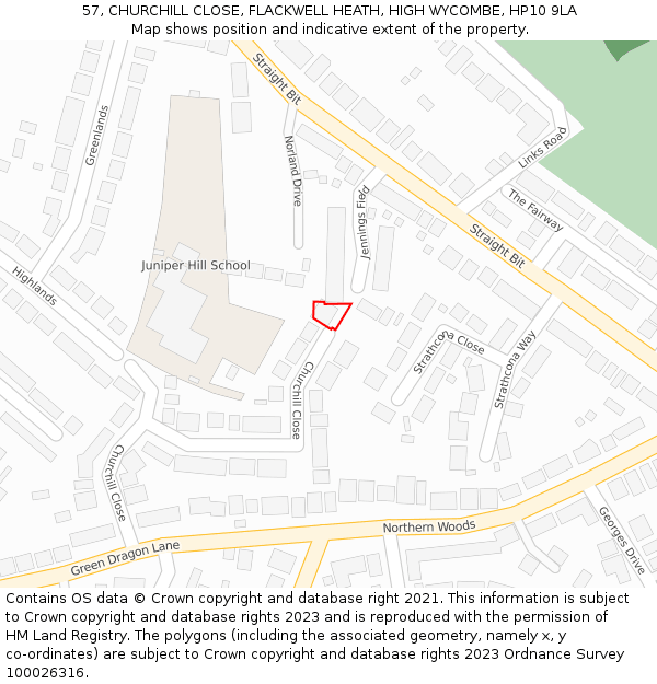 57, CHURCHILL CLOSE, FLACKWELL HEATH, HIGH WYCOMBE, HP10 9LA: Location map and indicative extent of plot