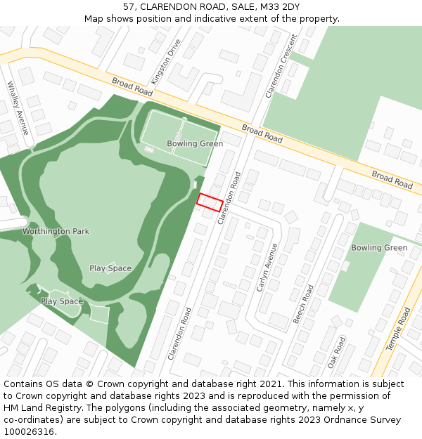 57, CLARENDON ROAD, SALE, M33 2DY: Location map and indicative extent of plot