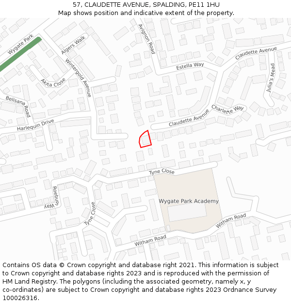 57, CLAUDETTE AVENUE, SPALDING, PE11 1HU: Location map and indicative extent of plot