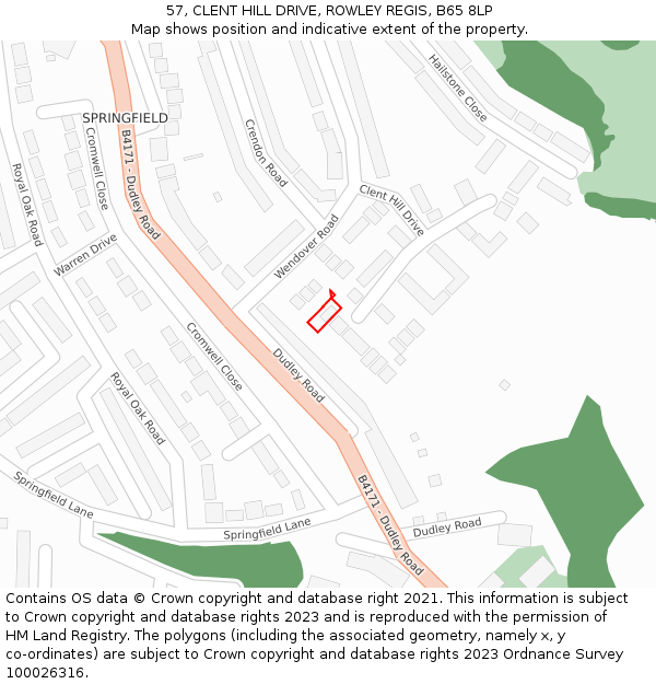 57, CLENT HILL DRIVE, ROWLEY REGIS, B65 8LP: Location map and indicative extent of plot