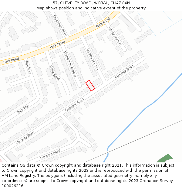 57, CLEVELEY ROAD, WIRRAL, CH47 8XN: Location map and indicative extent of plot