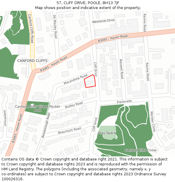 57, CLIFF DRIVE, POOLE, BH13 7JF: Location map and indicative extent of plot