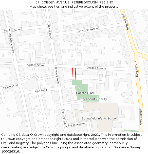 57, COBDEN AVENUE, PETERBOROUGH, PE1 2NX: Location map and indicative extent of plot