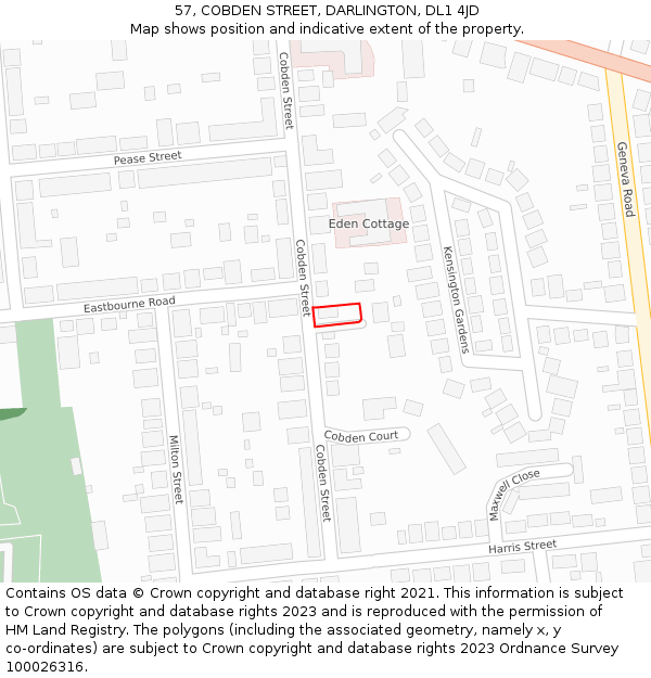57, COBDEN STREET, DARLINGTON, DL1 4JD: Location map and indicative extent of plot