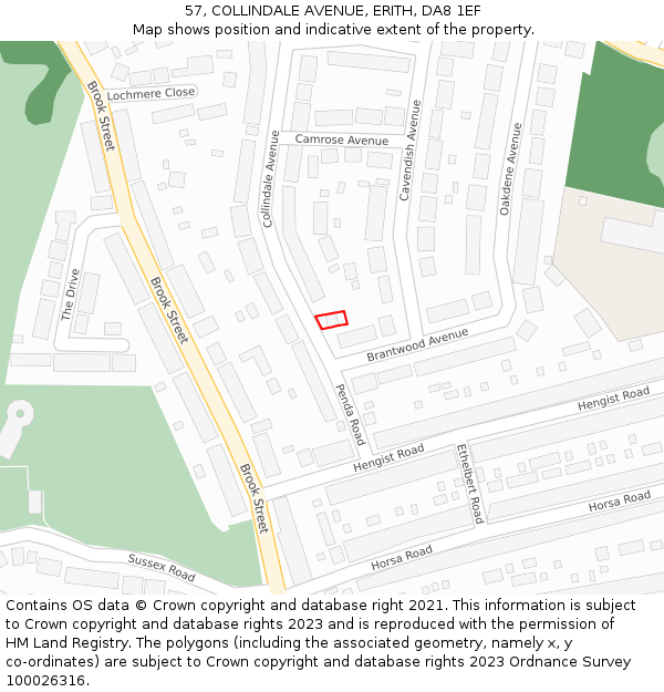 57, COLLINDALE AVENUE, ERITH, DA8 1EF: Location map and indicative extent of plot