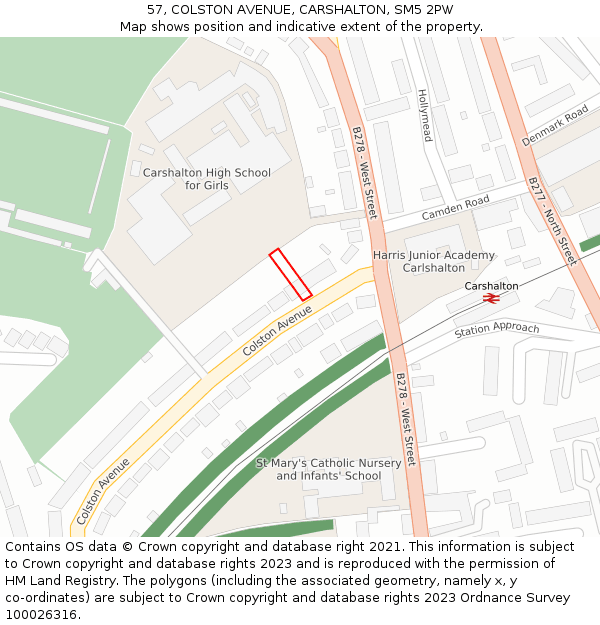 57, COLSTON AVENUE, CARSHALTON, SM5 2PW: Location map and indicative extent of plot