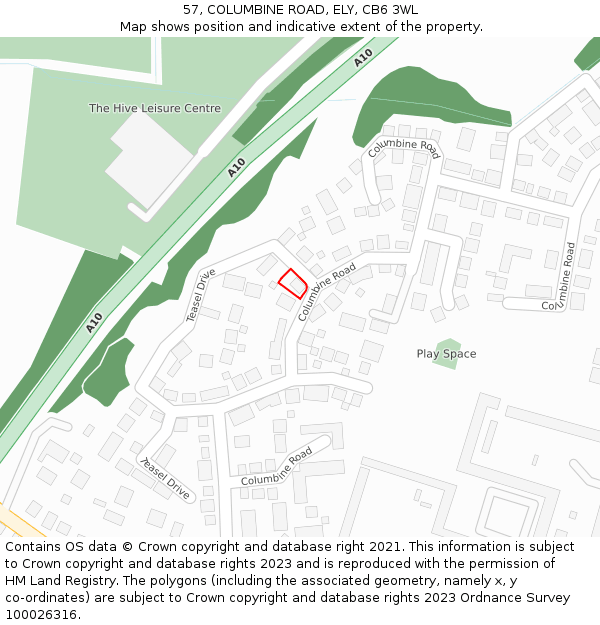 57, COLUMBINE ROAD, ELY, CB6 3WL: Location map and indicative extent of plot