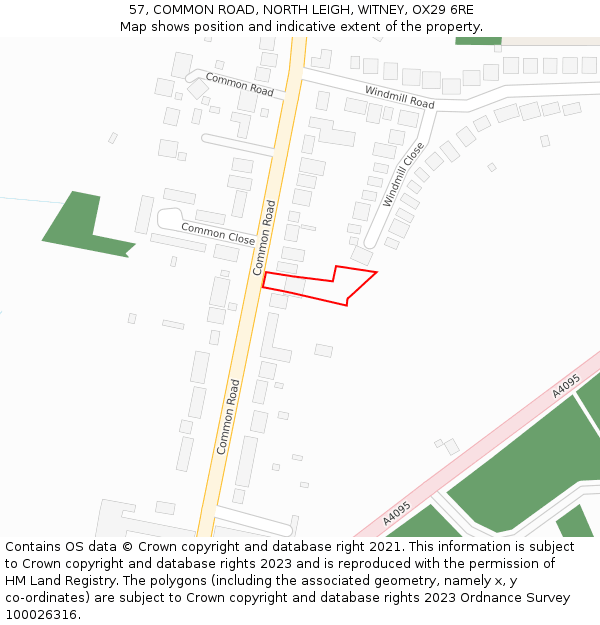 57, COMMON ROAD, NORTH LEIGH, WITNEY, OX29 6RE: Location map and indicative extent of plot