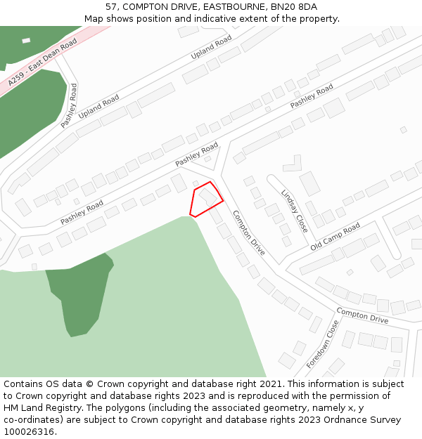 57, COMPTON DRIVE, EASTBOURNE, BN20 8DA: Location map and indicative extent of plot
