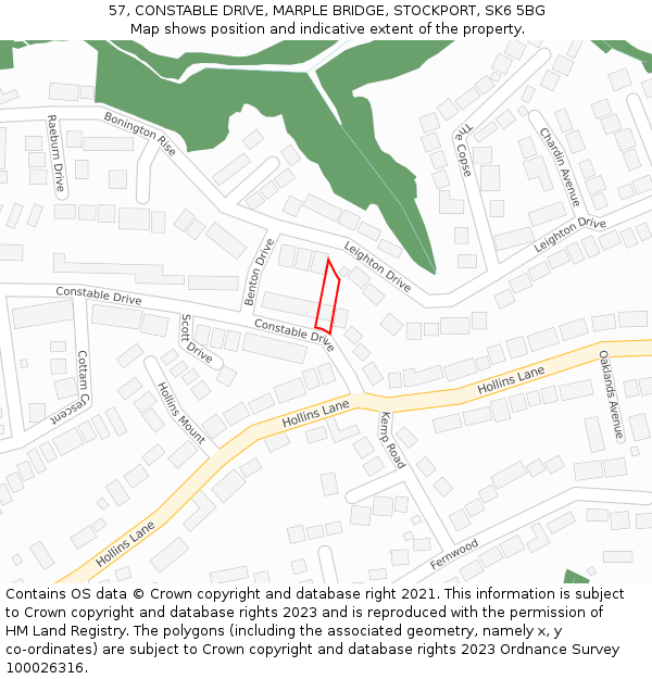 57, CONSTABLE DRIVE, MARPLE BRIDGE, STOCKPORT, SK6 5BG: Location map and indicative extent of plot