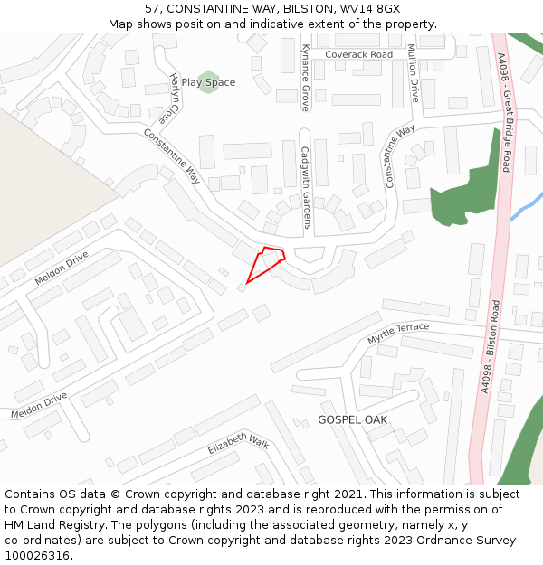 57, CONSTANTINE WAY, BILSTON, WV14 8GX: Location map and indicative extent of plot