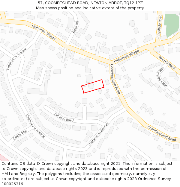 57, COOMBESHEAD ROAD, NEWTON ABBOT, TQ12 1PZ: Location map and indicative extent of plot