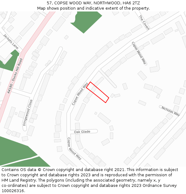 57, COPSE WOOD WAY, NORTHWOOD, HA6 2TZ: Location map and indicative extent of plot