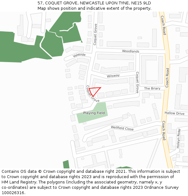 57, COQUET GROVE, NEWCASTLE UPON TYNE, NE15 9LD: Location map and indicative extent of plot