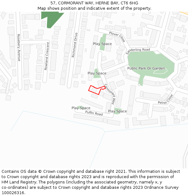 57, CORMORANT WAY, HERNE BAY, CT6 6HG: Location map and indicative extent of plot