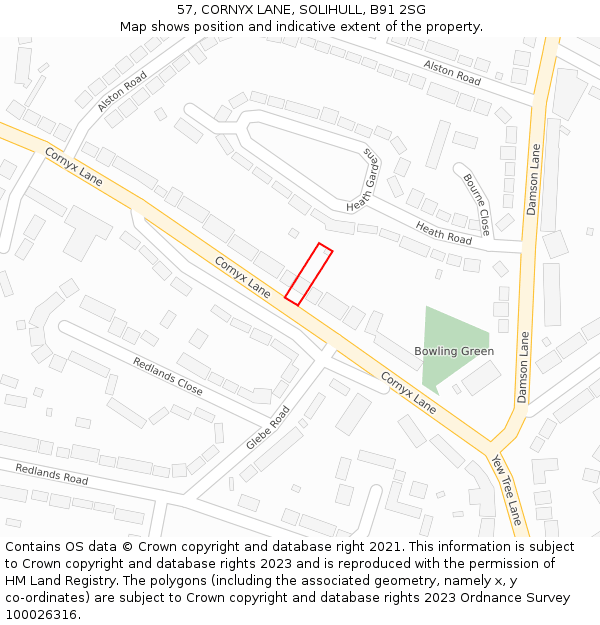 57, CORNYX LANE, SOLIHULL, B91 2SG: Location map and indicative extent of plot