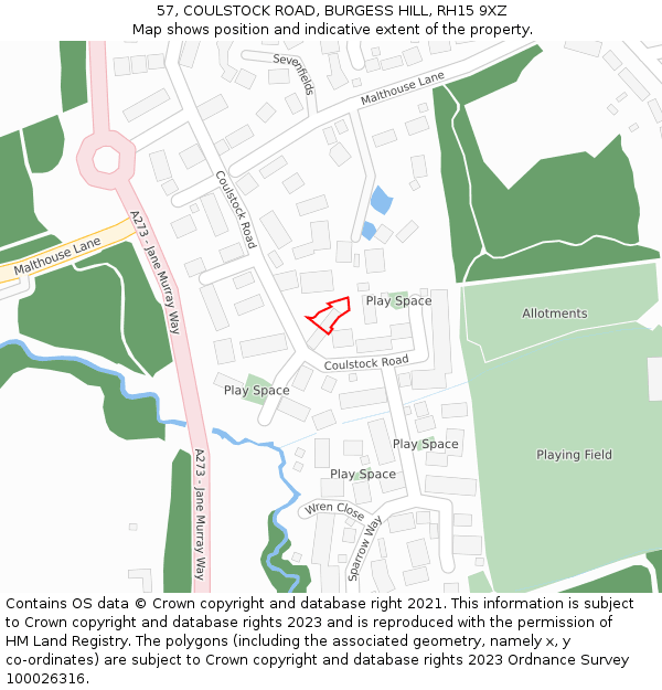 57, COULSTOCK ROAD, BURGESS HILL, RH15 9XZ: Location map and indicative extent of plot