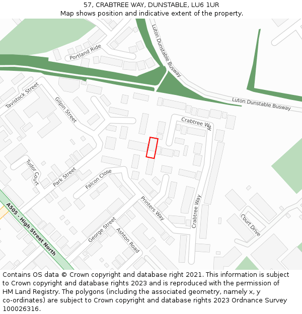 57, CRABTREE WAY, DUNSTABLE, LU6 1UR: Location map and indicative extent of plot