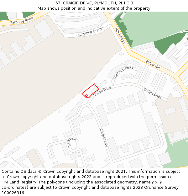 57, CRAIGIE DRIVE, PLYMOUTH, PL1 3JB: Location map and indicative extent of plot