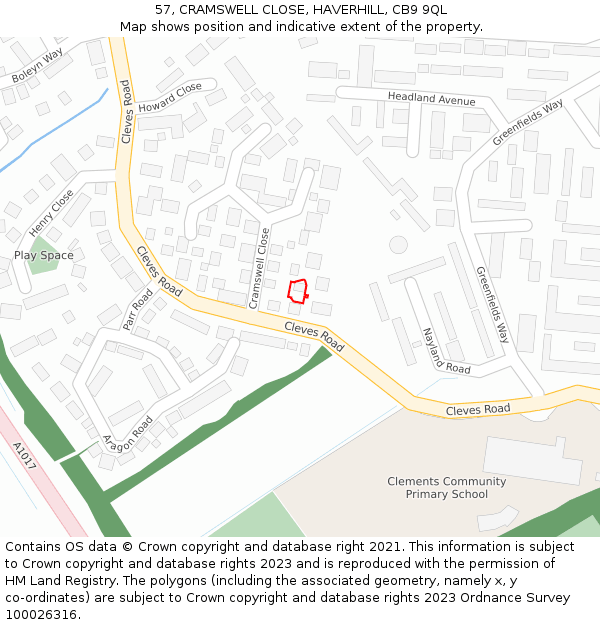 57, CRAMSWELL CLOSE, HAVERHILL, CB9 9QL: Location map and indicative extent of plot