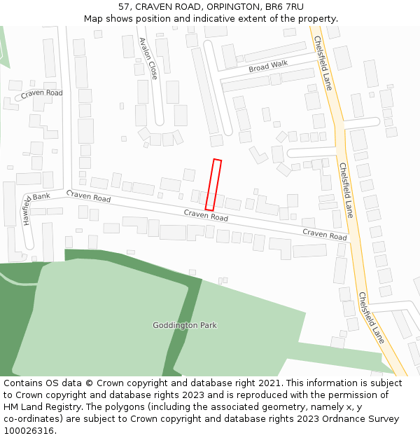 57, CRAVEN ROAD, ORPINGTON, BR6 7RU: Location map and indicative extent of plot