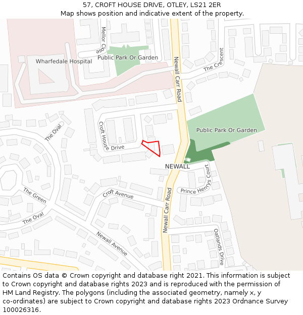 57, CROFT HOUSE DRIVE, OTLEY, LS21 2ER: Location map and indicative extent of plot