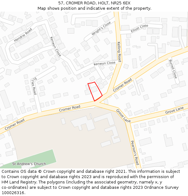 57, CROMER ROAD, HOLT, NR25 6EX: Location map and indicative extent of plot