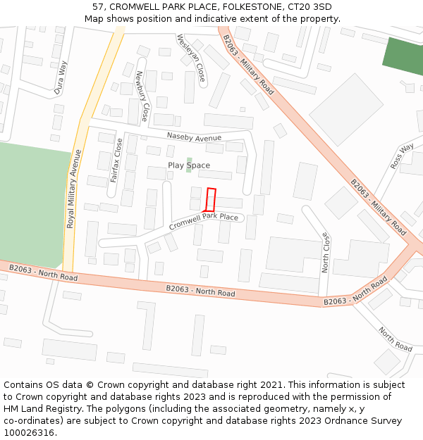 57, CROMWELL PARK PLACE, FOLKESTONE, CT20 3SD: Location map and indicative extent of plot