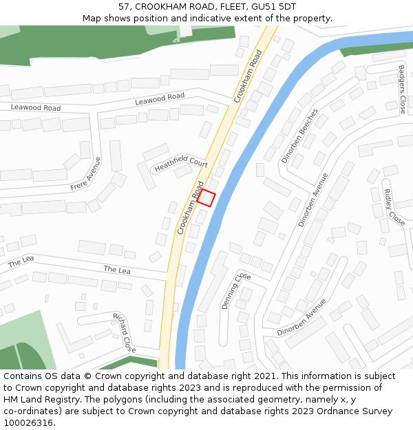 57, CROOKHAM ROAD, FLEET, GU51 5DT: Location map and indicative extent of plot